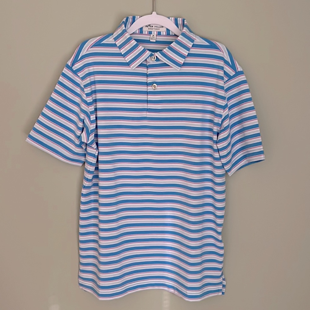 Peter Millar Boys Striped Performance Shirt, Size M (9-10)